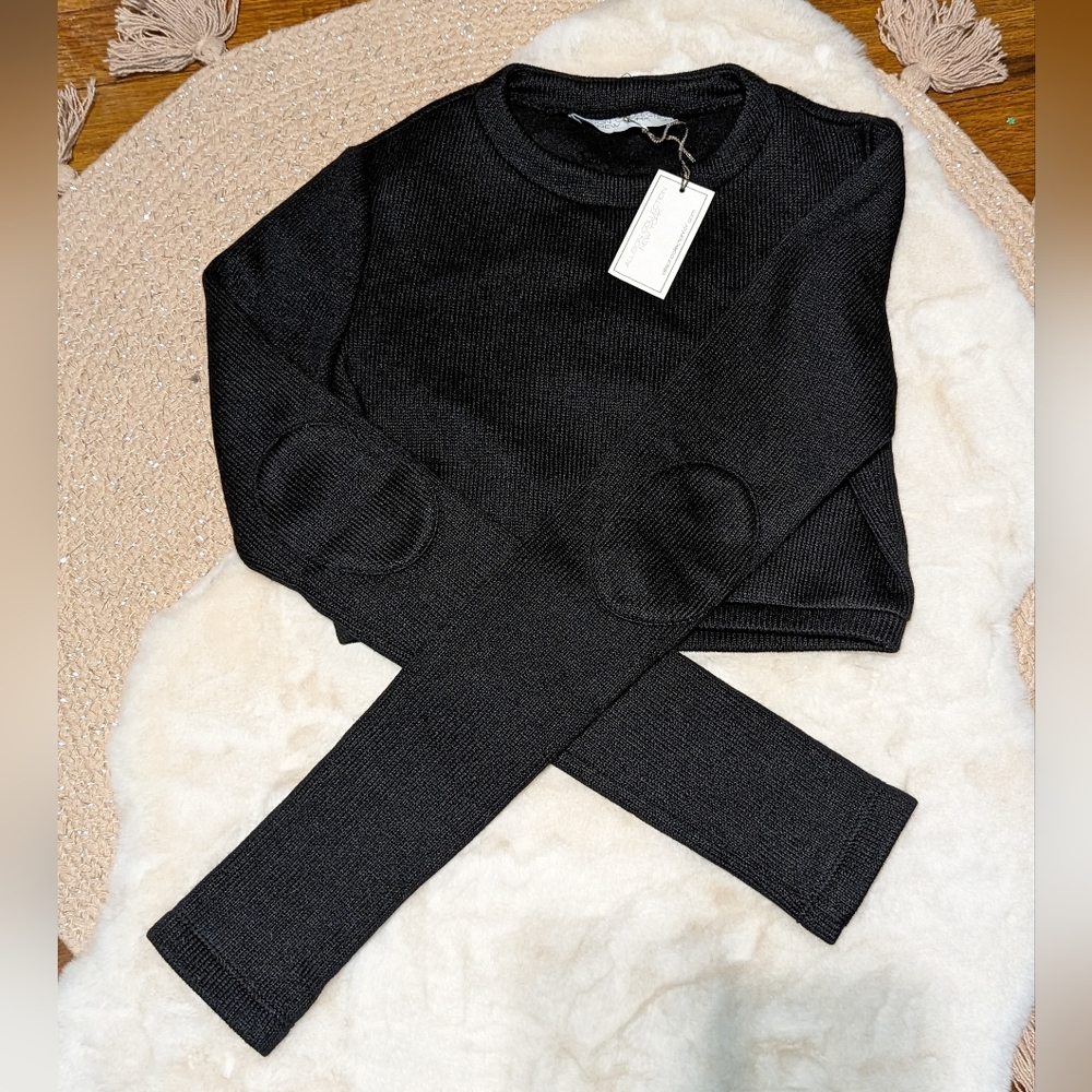 Allison Collection New York Black Chelsea Knit Crop Top with Extra Long Sleeves